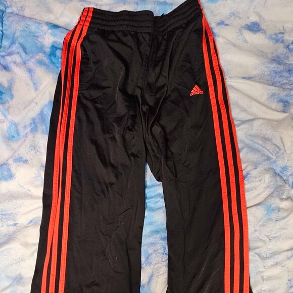 Adidas Track Pants Mens Small Woven 3 Stripe W/ Pockets Black W/ Red Stripes - Picture 1 of 4